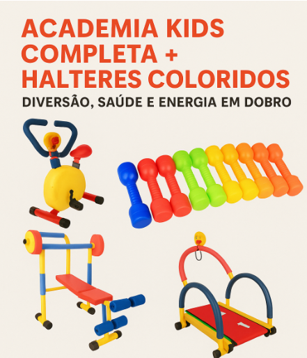 Kit Mini Academia COMPLETA + Halteres Coloridos