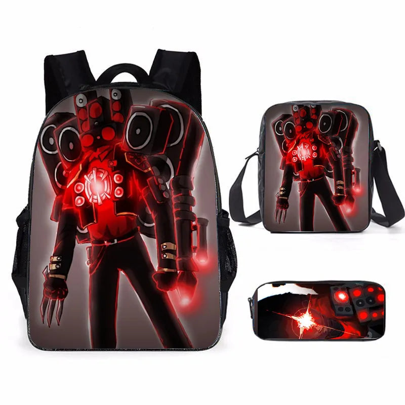 Kit 3 Peças Escolar Skibidi Toillet - Mochila + Bolsa + Estojo