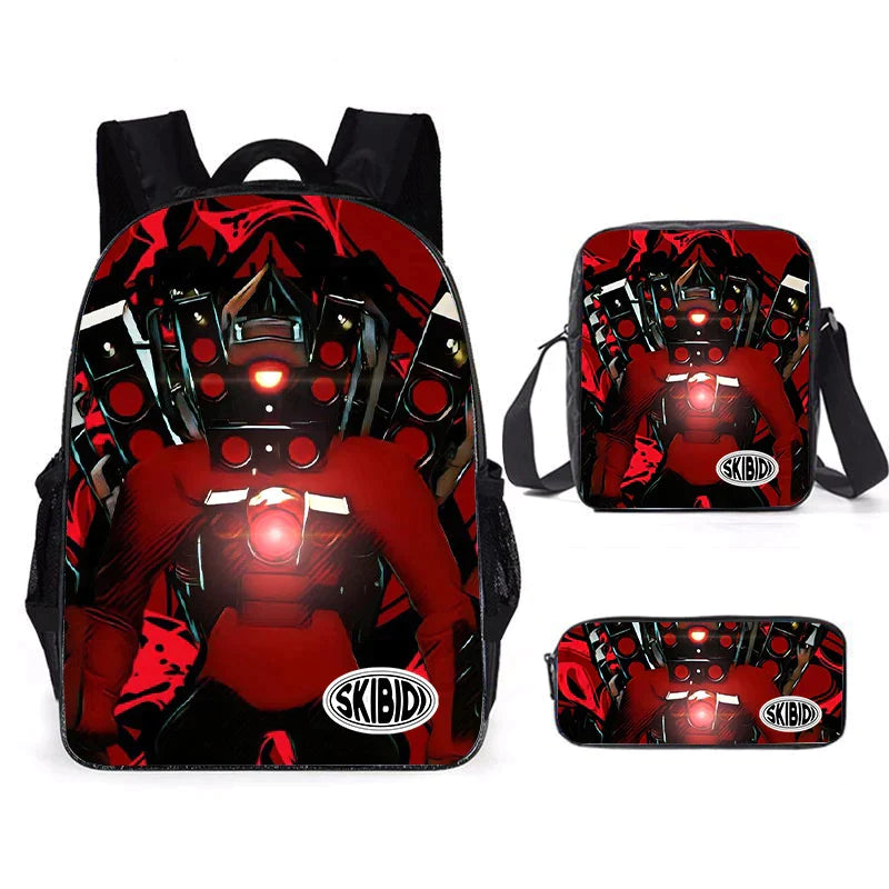Kit 3 Peças Escolar Skibidi Toillet - Mochila + Bolsa + Estojo