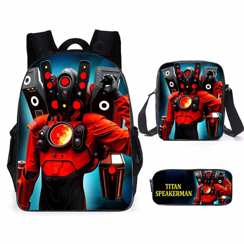 Kit 3 Peças Escolar Skibidi Toillet - Mochila + Bolsa + Estojo