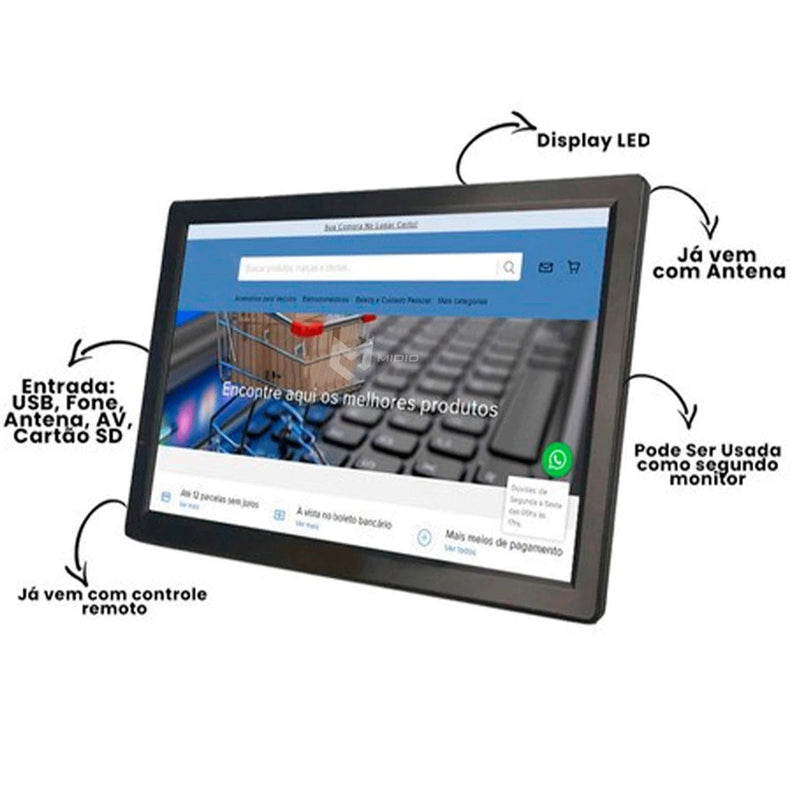 SkyView 14” – Tela Portátil de Alta Definição + Suporte Carro + Pendrive GRÁTIS